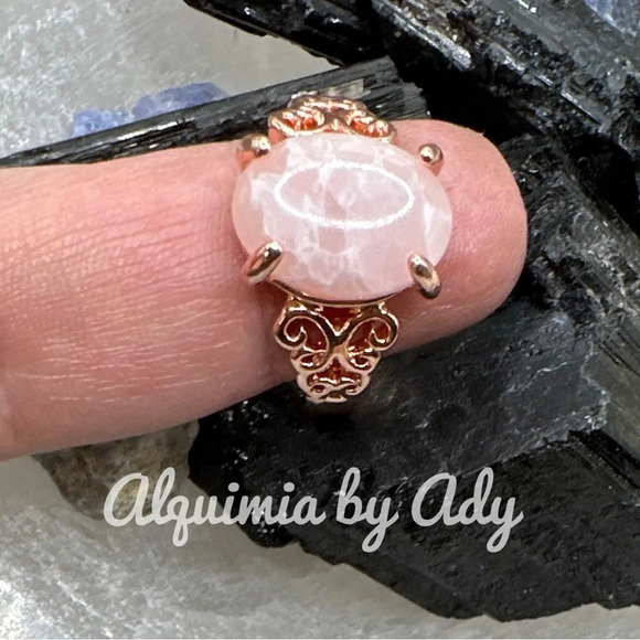 Flower agate rose gold Victorian gem ring - Picture 2 of 9